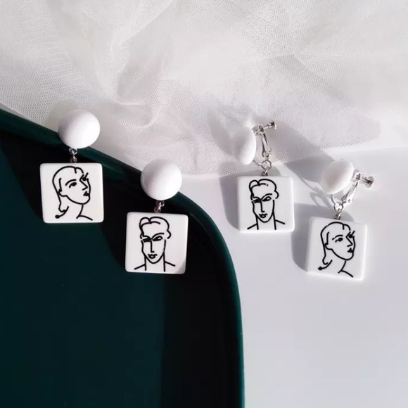 “Him & I” Picasso-Style Art Portrait Face Earrings - Picture 2 of 7